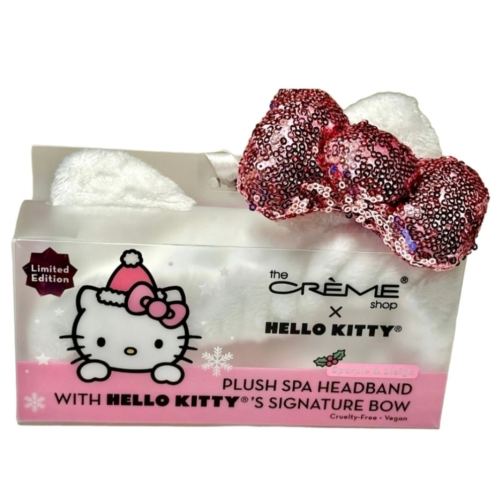 The Creme Shop X Hello Kitty plush Headband with Signature pink glitter bow NWT